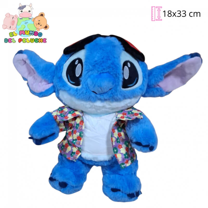Peluche Stitch Playero Hawaiano con Lentes Importado | Diseño Veraniego | 18 x 33 cm | El Mundo del Peluche