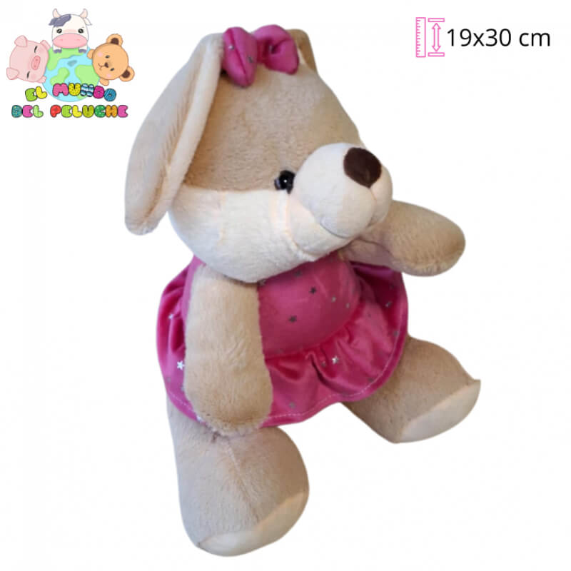 Peluche Coneja Vestido #2 Importado | Diseño Infantil | 19x30 cm | El Mundo del Peluche