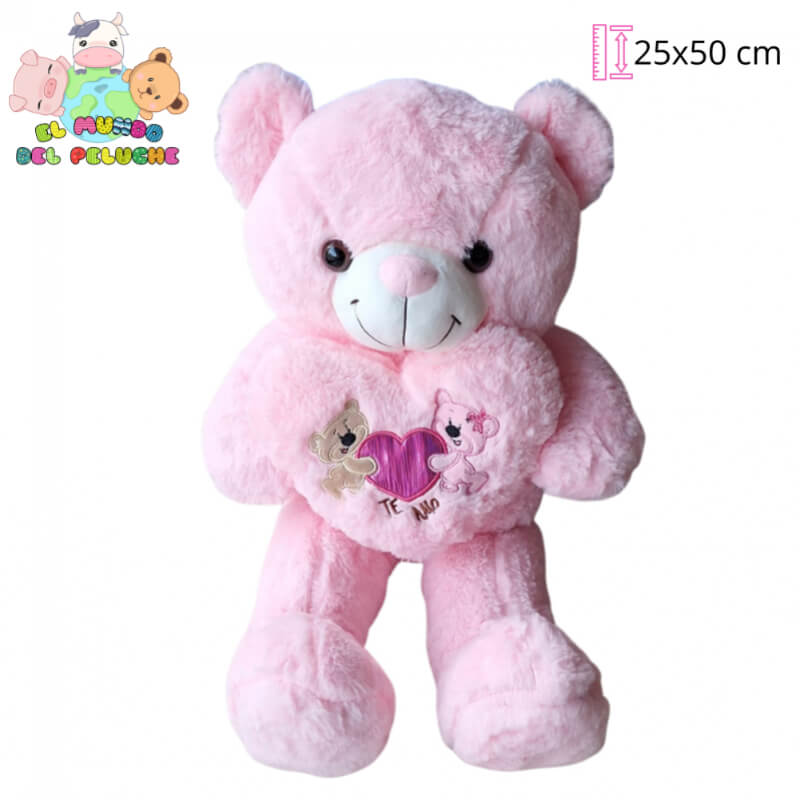 Peluche Oso Mawy #2 con Corazón Importado | Diseño Romántico | 25 x 50 cm | El Mundo del Peluche