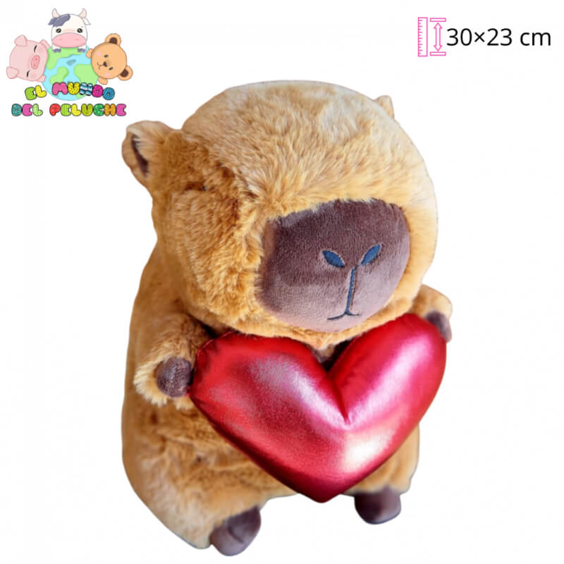 Peluche Capibara con Corazón | Diseño Romántico | 30×23 cm | El Mundo del Peluche