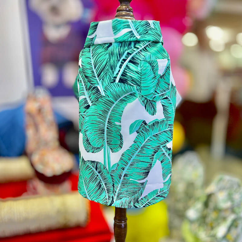 CAMISA PLAYERA BLANCA CON ESTAMPADO DE HOJAS PARA GATITOS Y PERRITOS TALLA XXXS/XXS