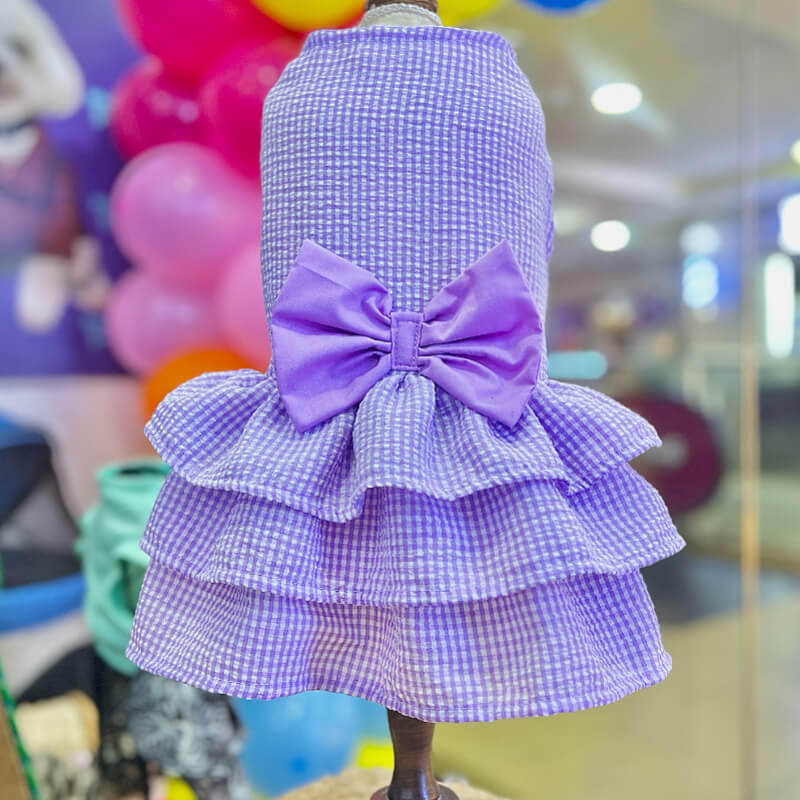 VESTIDO A CUADROS LILA PASTEL PARA GATITAS Y PERRITAS TALLA XXXS/XXS