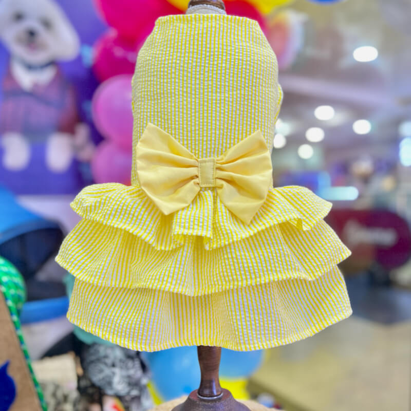 VESTIDO A CUADROS AMARILLO PARA GATITAS Y PERRITAS TALLA XS/S