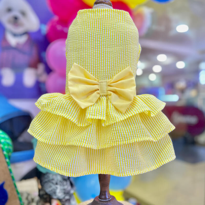 VESTIDO A CUADROS AMARILLO PARA GATITAS Y PERRITAS TALLA M/L