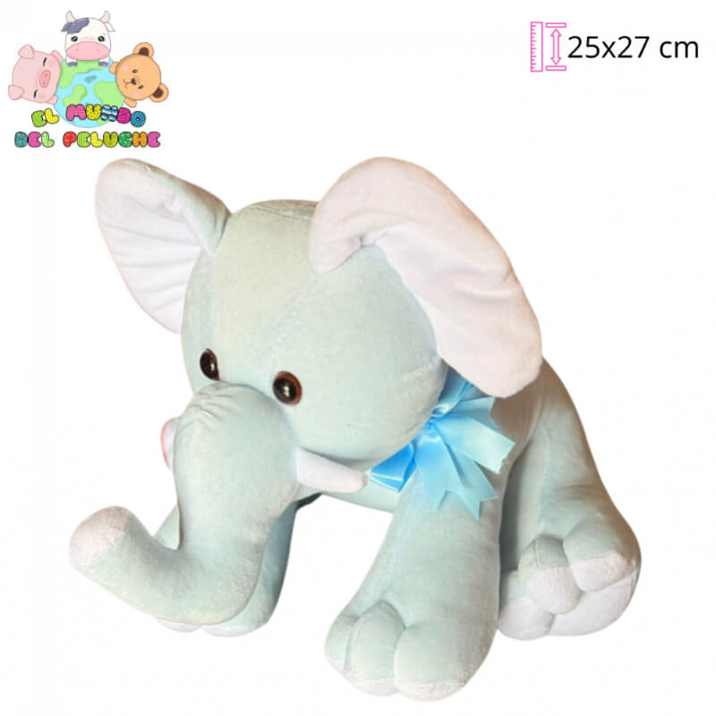Elefante de Peluche | Elefante Chico con Moño | 25x27 cm | El Mundo del Peluche