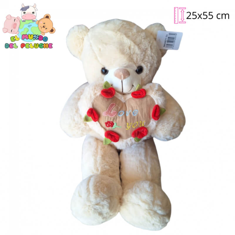 Oso de Peluche | Oso Mawy #2 con Corazón | 25x55 cm | El Mundo del Peluche