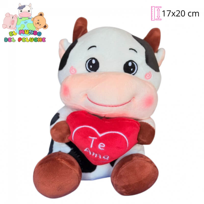 Peluche Vaca con Corazón #0 | 17x20 cm | El Mundo del Peluche