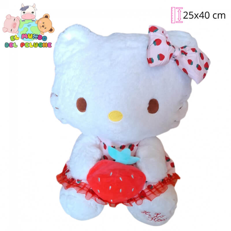 Peluche de Personaje | Kitty #3 con Fresa | 25x40 cm | El Mundo del Peluche