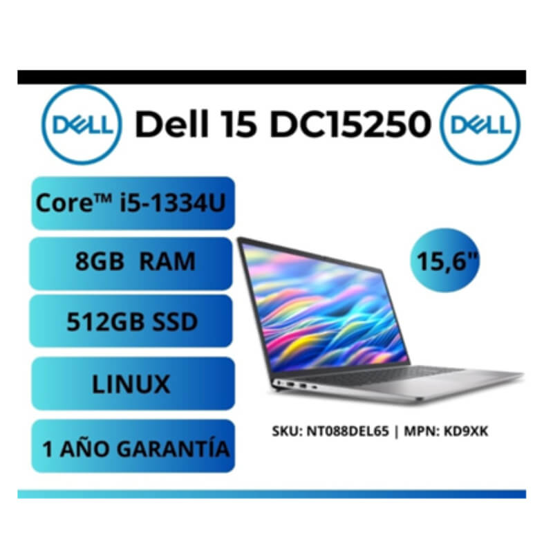 PORTATIL DELL DC15250 | INTEL CORE I5-1334U, 8GB RAM, 512GB SSD