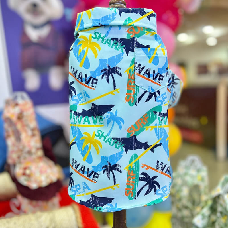 CAMISA HAWAIANA DE PALMERAS PARA GATITOS Y PERRITOS TALLA XS/S