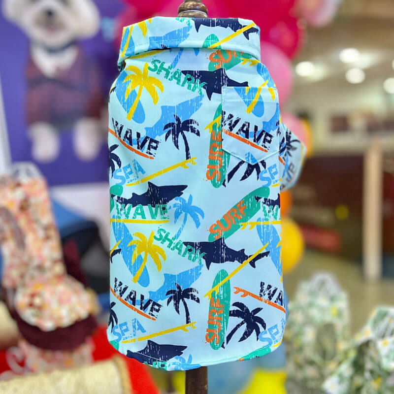 CAMISA HAWAIANA DE PALMERAS PARA GATITOS Y PERRITOS TALLA M/L