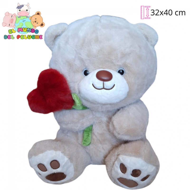 Oso de Peluche | Oso Grande con Tulipán | 32 x 40 cm | El Mundo del Peluche