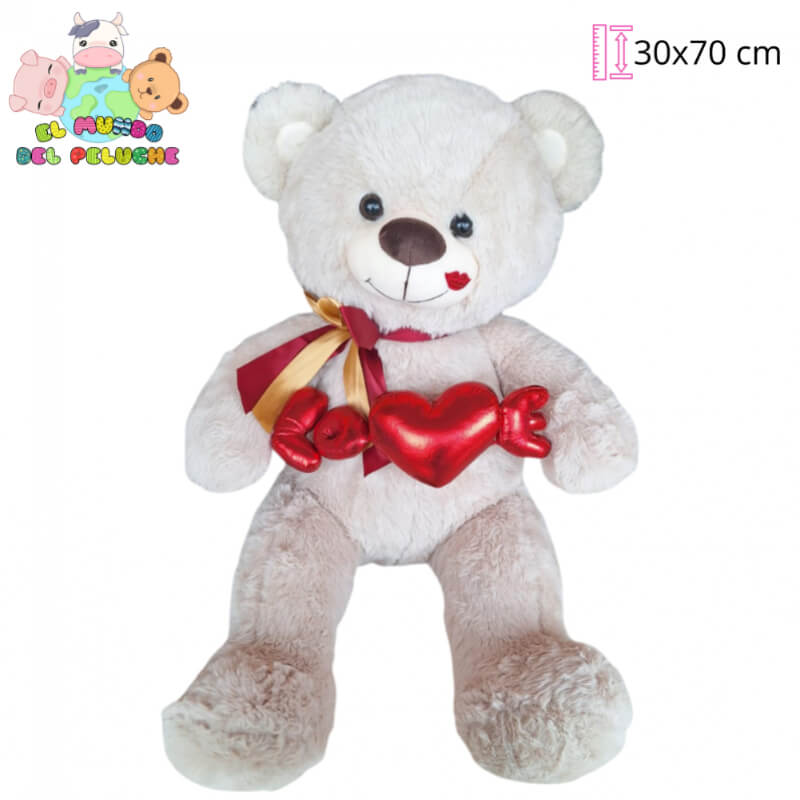 Oso de Peluche | Oso con Beso y Corazón LOVE | 30x70 cm | El Mundo del Peluche