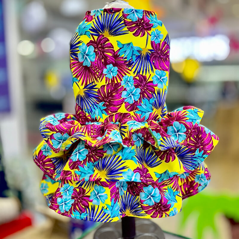 VESTIDO HAWAIANO DE TRES VUELOS PARA GATITAS Y PERRITAS TALLA XXXS/XXS