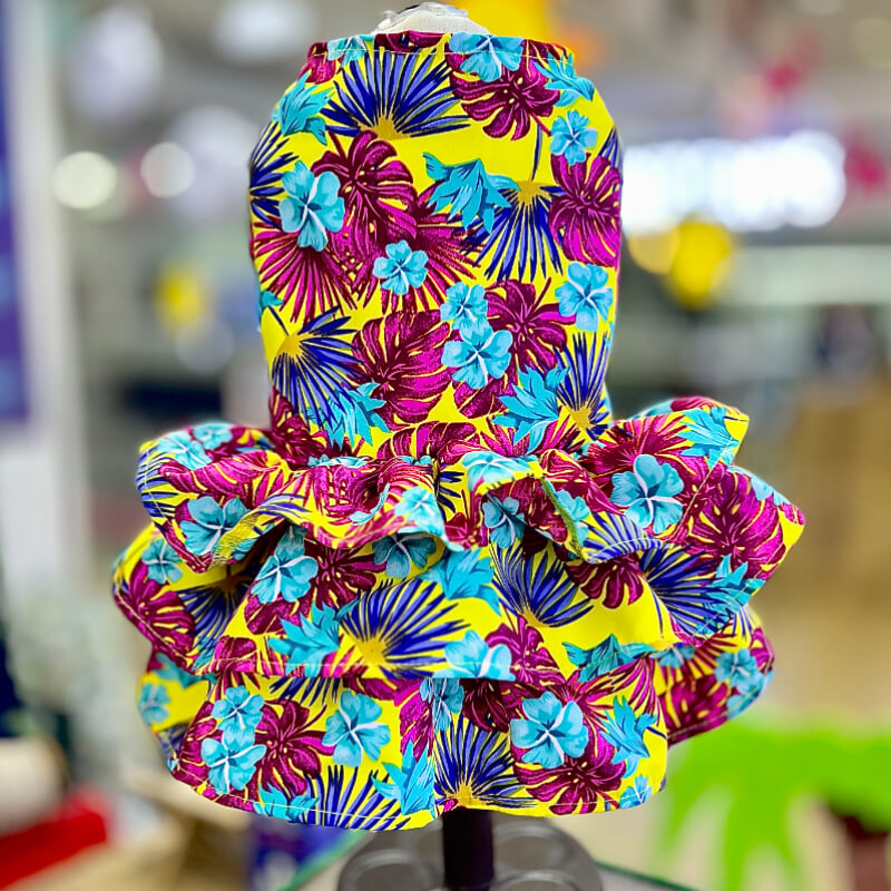 VESTIDO HAWAIANO DE TRES VUELOS PARA GATITAS Y PERRITAS TALLA XS/S