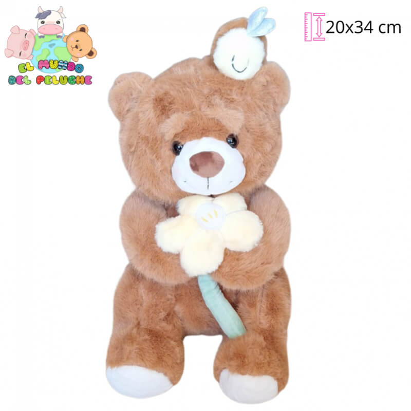 Oso de Peluche | Oso Mielero con Flor #1 | 20 x 34 cm | El Mundo del Peluche