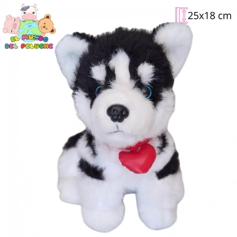 Peluche Husky con Collar de Corazón | 25 x 18 cm | El Mundo del Peluche