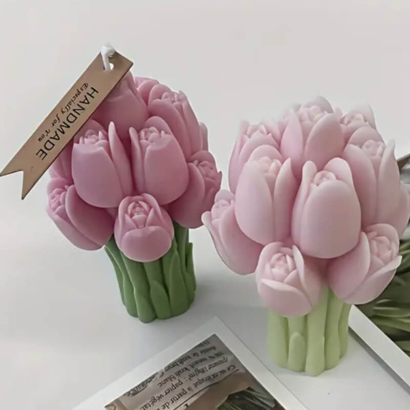 Molde de silicona con diseño de Ramo de Tulipanes para uso en Velas, Jabones, resina, porcelana fría, chocolate.