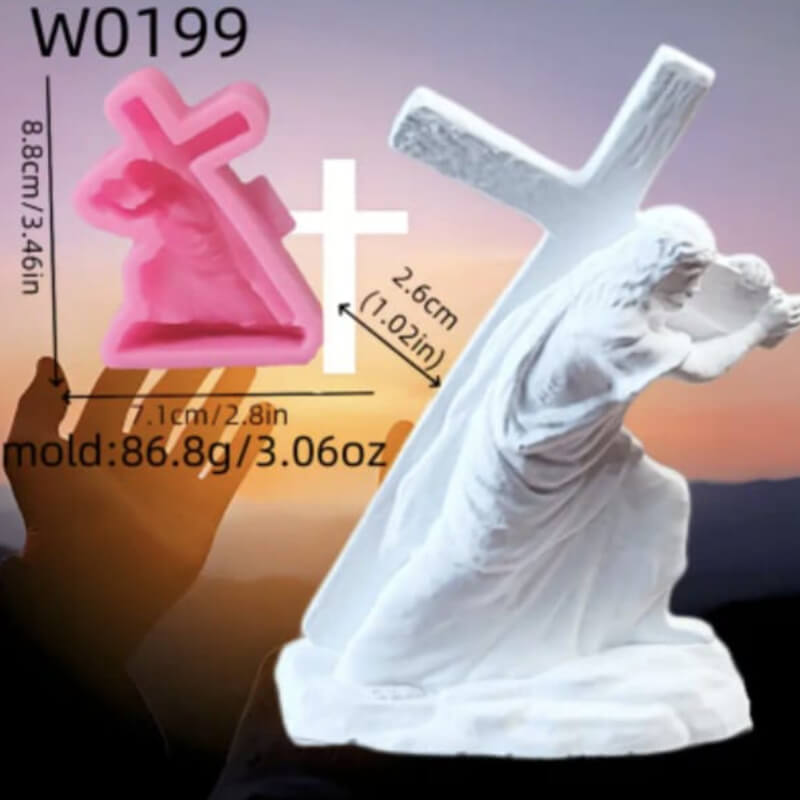Molde de silicona de Cristo cargando la cruz para uso en velas, jabones, resina, chocolate, cemento.