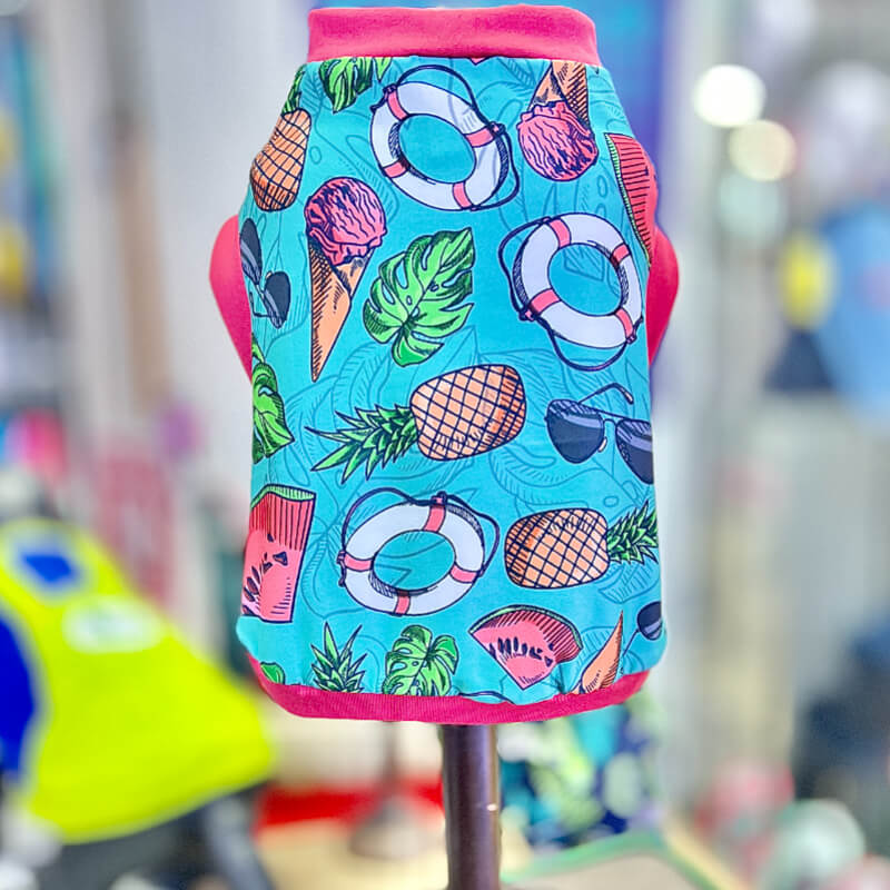 CAMISETA PLAYERA DE FRUTAS Y SALVAVIDAS PARA GATITOS Y PERRITOS TALLA XS/S