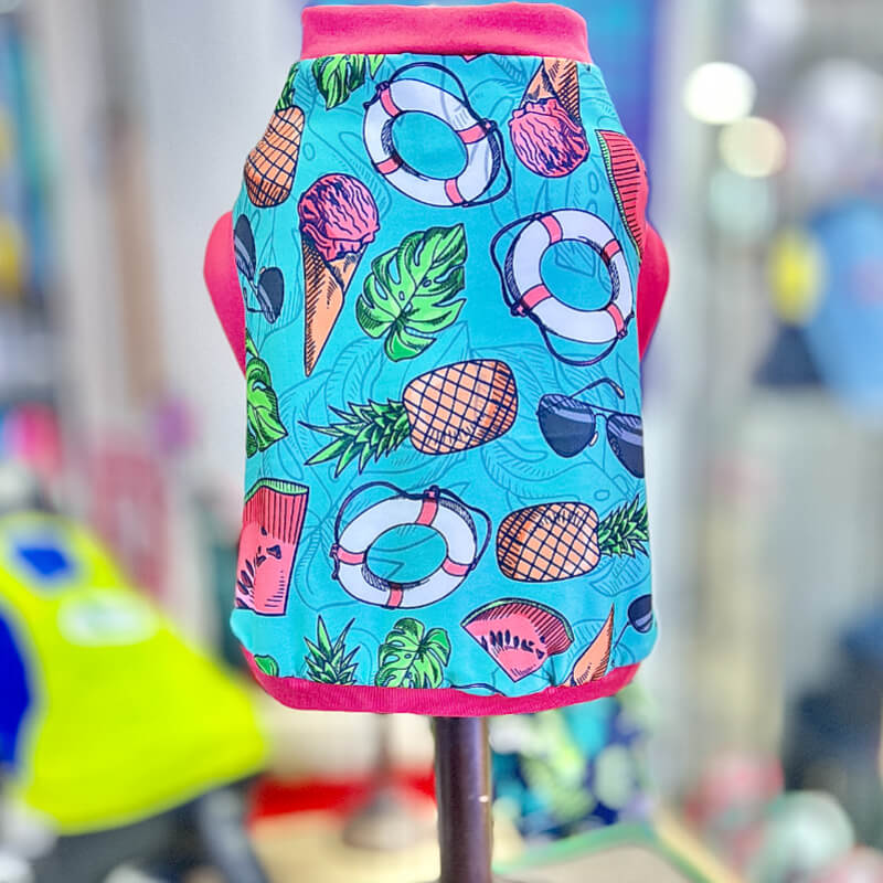 CAMISETA PLAYERA DE FRUTAS Y SALVAVIDAS PARA GATITOS Y PERRITOS TALLA M/L