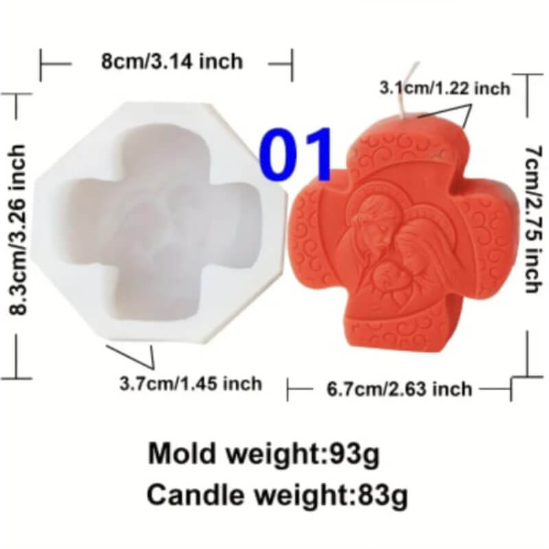Molde silicona de Cruz con la Sagrada Familia. para uso de velas, jabón, chocolate, resina.