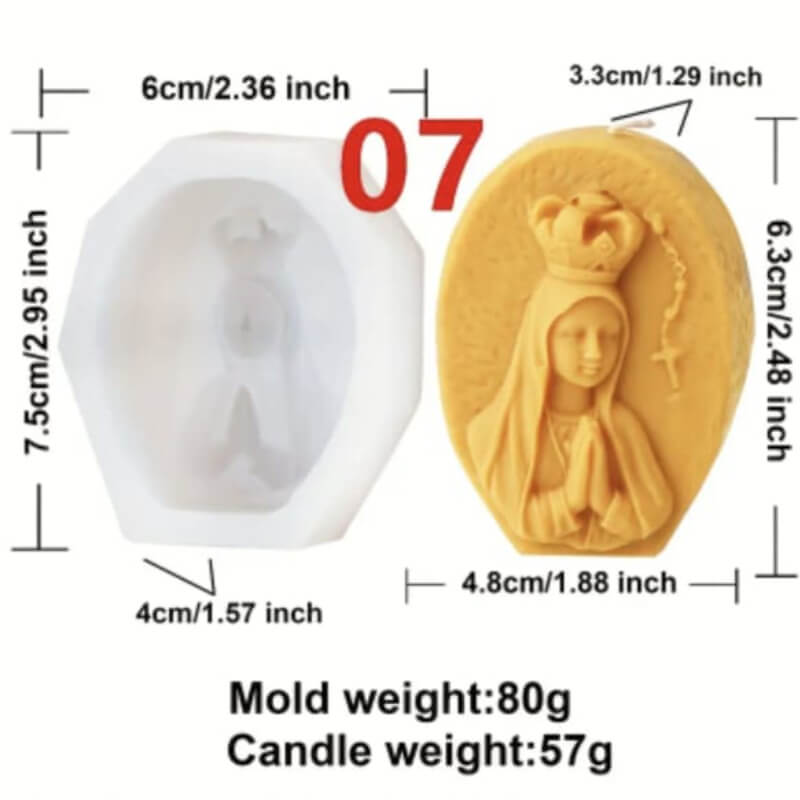 Molde silicona de Busto de La Virgen de Fátima. para uso de velas, jabón, chocolate, resina.