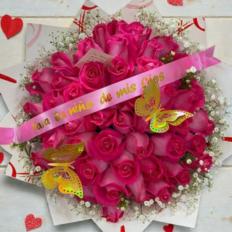 NIÑA DE MIS OJOS | Rosas Fucsia & Mariposas de Oro