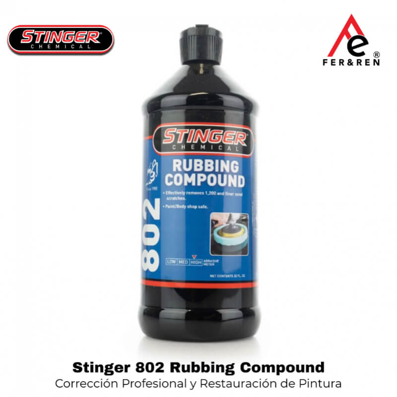 Pulimento Stinger 802 Rubbing Compound | Pulimento Compuesto de Corte para Rayones 1000 Grit | Restauración de Pintura Profesional 32 oz