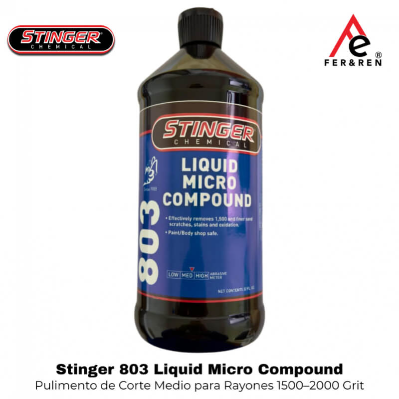 Pulimento Stinger 803 Liquid Micro Compound | Pulimento de Corte Medio para Rayones 1500–2000 Grit | Corrección de Pintura 32 oz