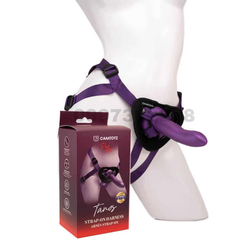 Arnés Lésbico Tanos Strap-On con Dildo Ultra Suave Camtoyz - Placer Sofisticado y Ergonómico