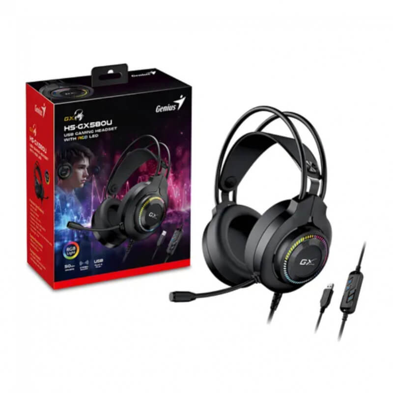 AUDIFONOS HEADSETS GENIUS HS-GX580U GAMING USB NEGRO CON RGB LED