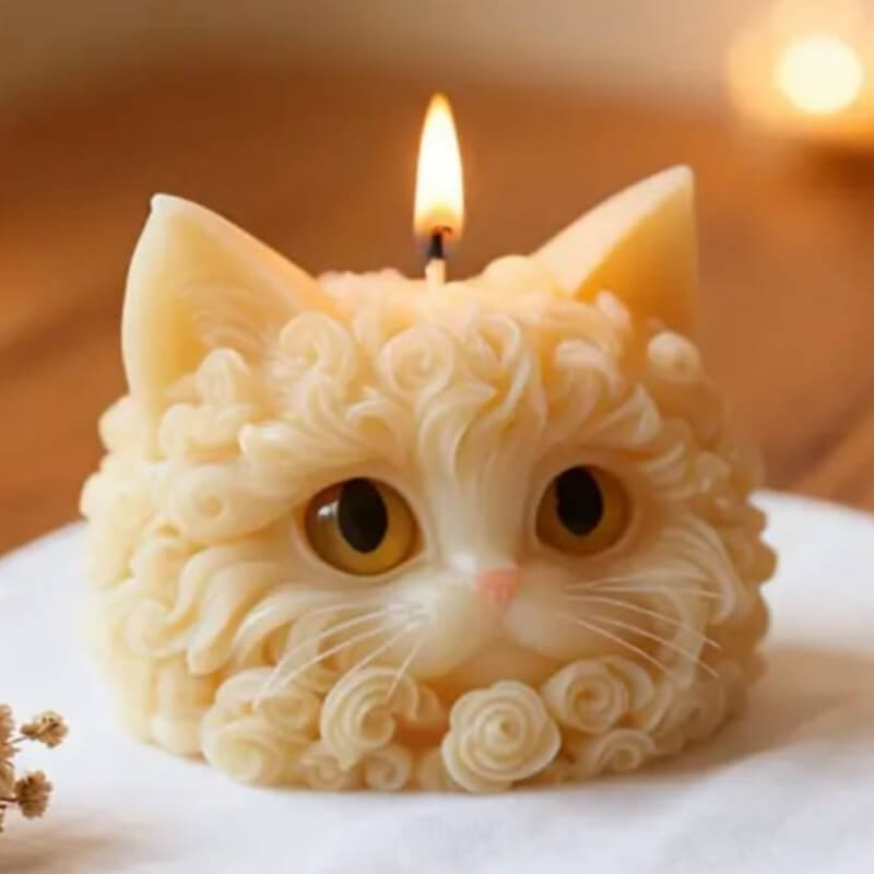 Molde elaborado en silicona con diseño de Cabeza de Gato grande para uso en Velas, resina, jabones, chocolate.