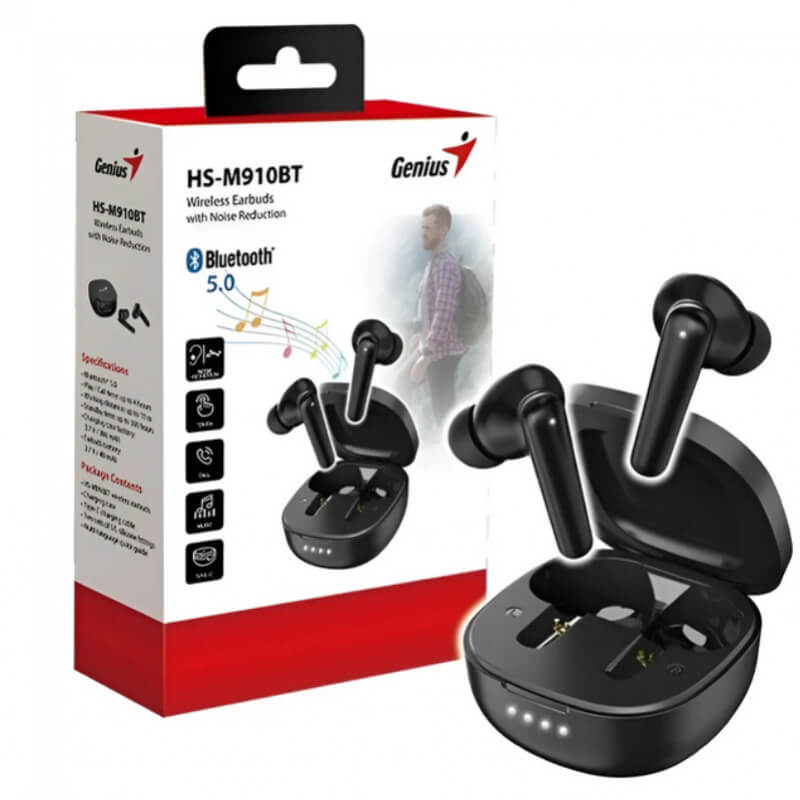 AURICULAR WIRELESS GENIUS HS-M910BT IN-EAR / BT 5.0 / ESTUCHE DE CARGA / RED. DE RUIDO / TYPE C