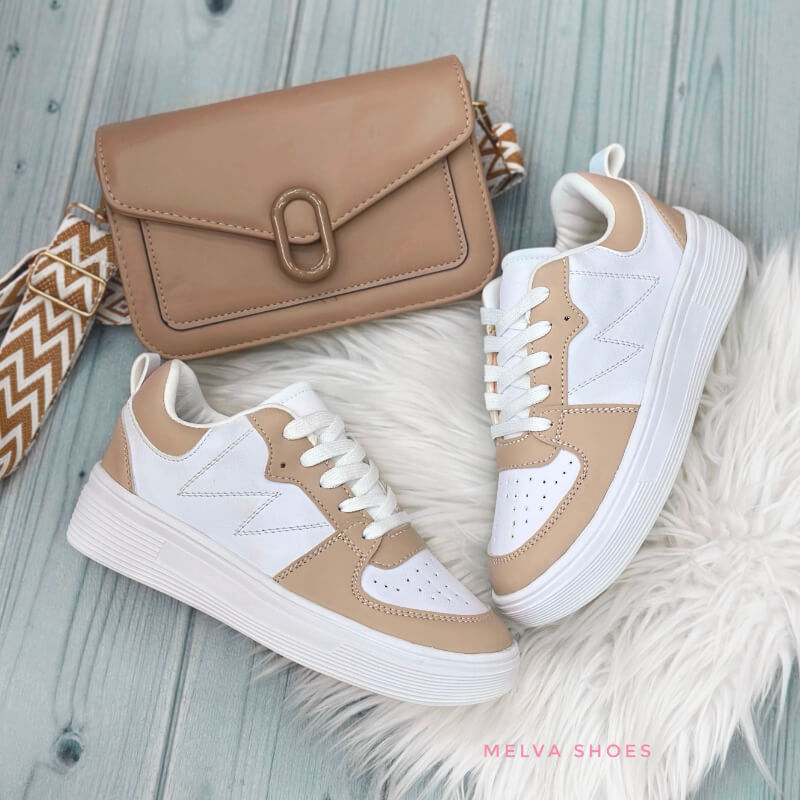 Sneaker Blanco Con Camel