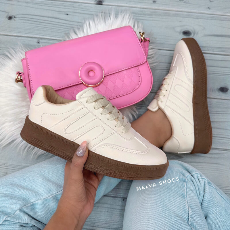 Sneakers Beige con Suela Café