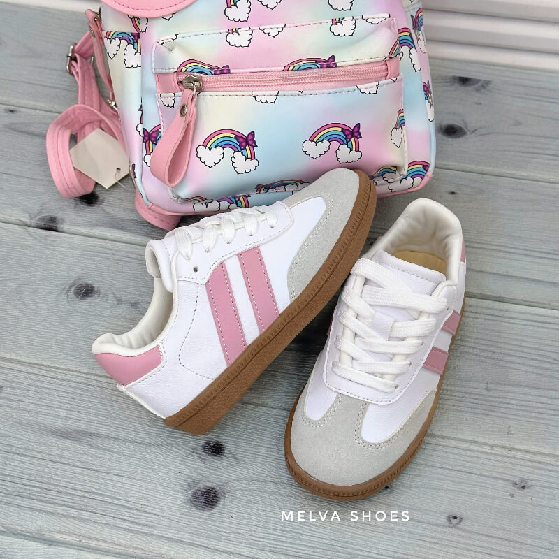 Sneakers Blancos y Rosados con Gris con Suela Café