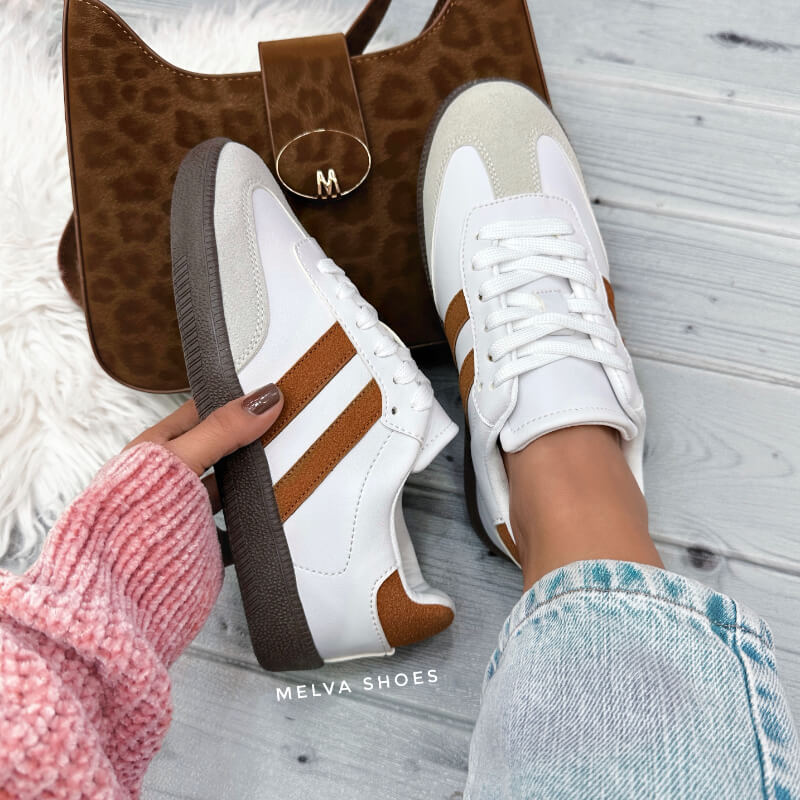 Sneakers Blancos y Café con Gris con Suela Café