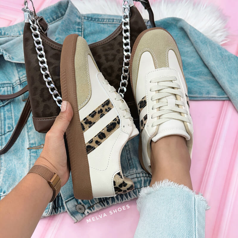 Sneakers Beige y Animal Print con Suela Café