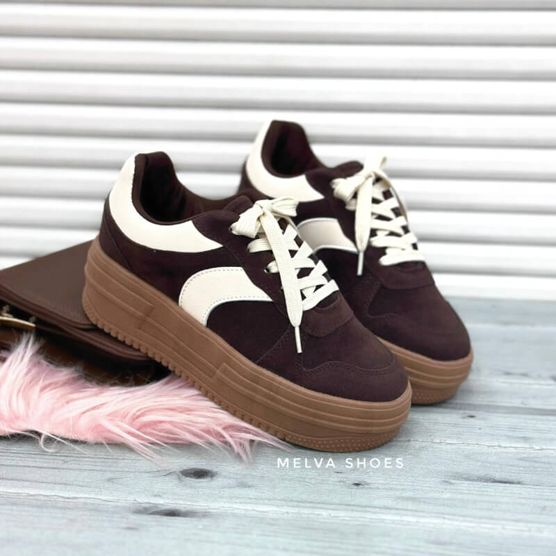 Sneakers Chocolate y Beige con Suela Café