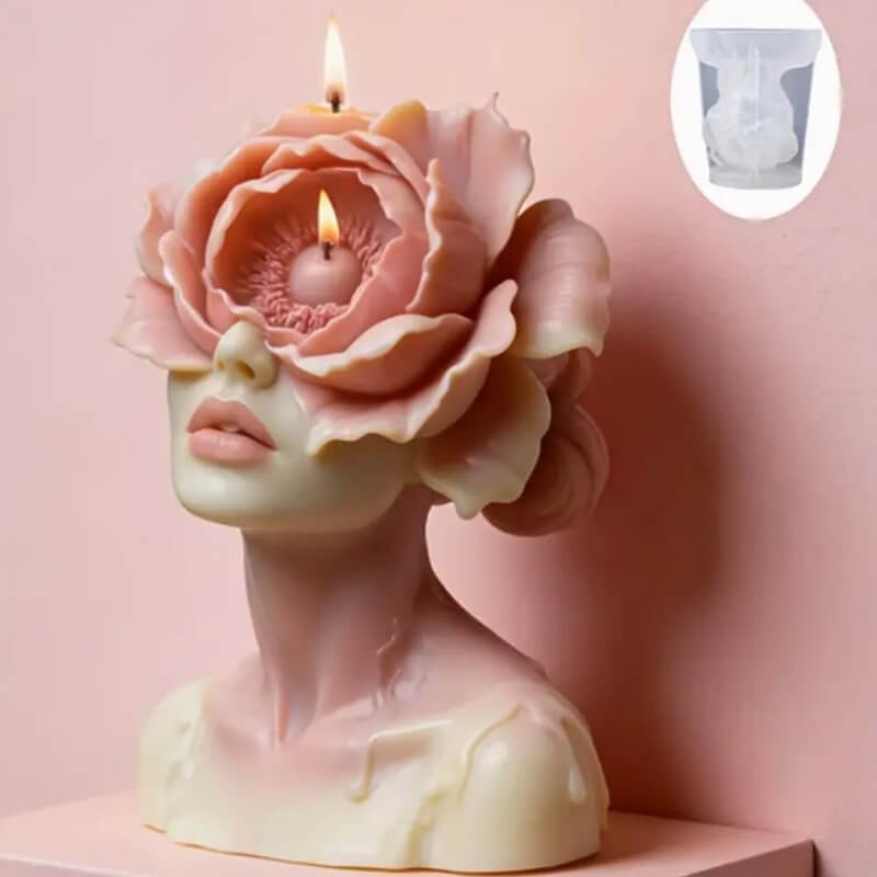 Molde de silicona con diseño de Mujer con Rosa en el Rostro para uso en Velas, chocolate, yeso, cemento, resina.