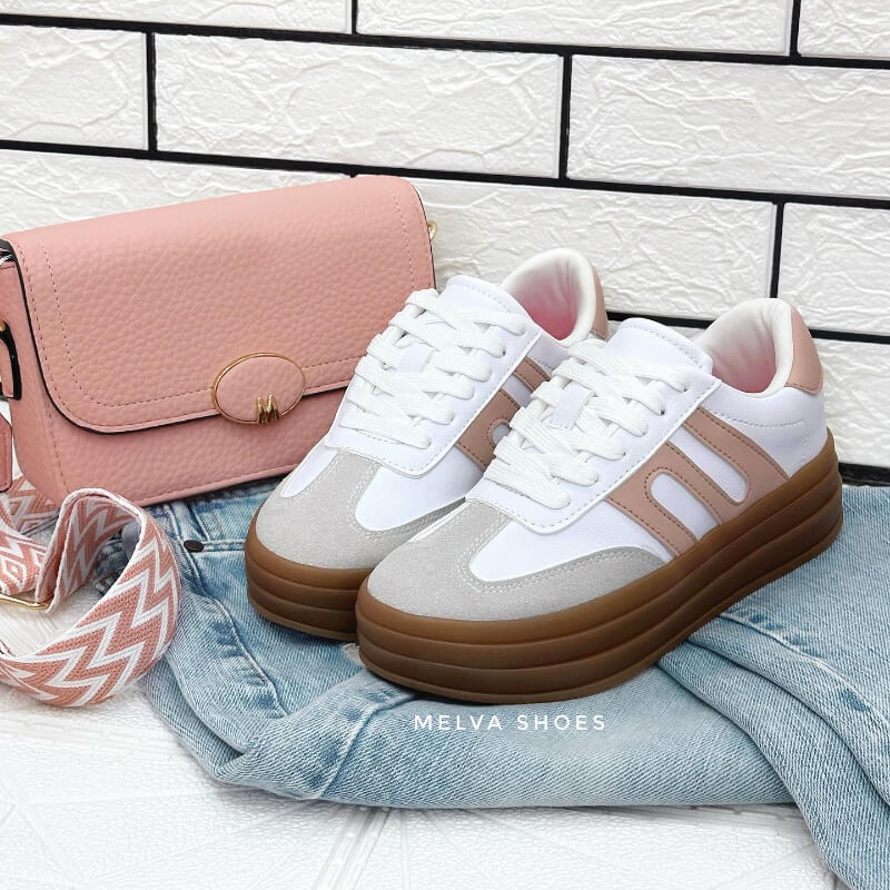 Sneakers Blanco con Camel y Gris con Suela Café