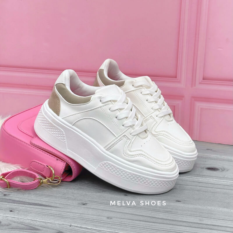 Sneakers Blancos con Talón Café