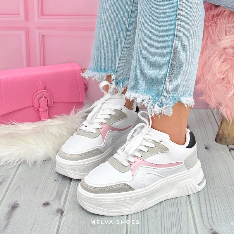 Sneakers Blancos, Rosado y Gris con Mini Cápsula