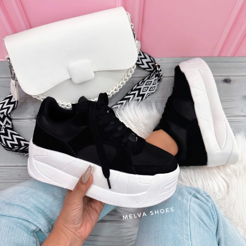 Sneakers Negros de Suela Alta Blanco