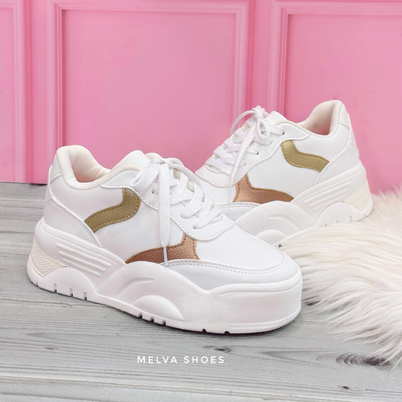 Sneaker Chunky Blanco con Dorado y Oro Rosa