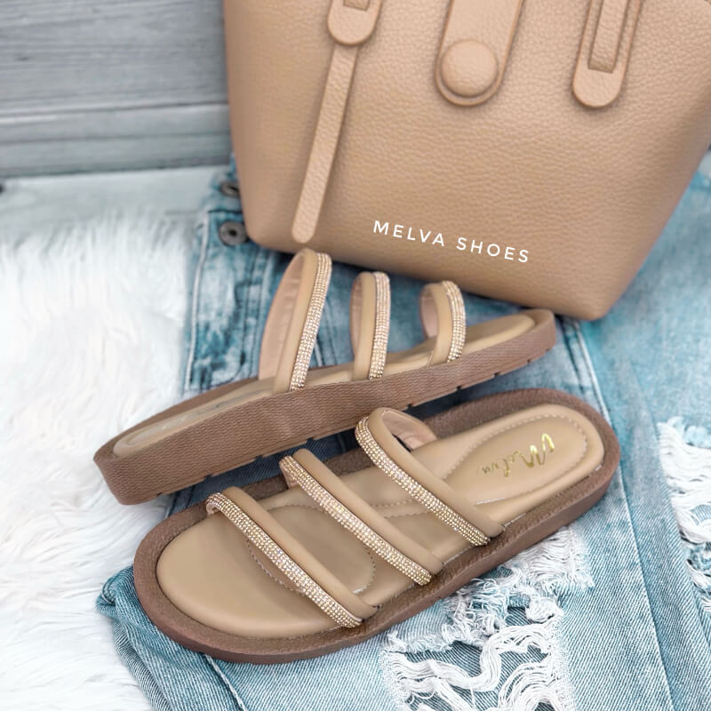 Sandalias Altas Beige con Tiras Brillantes