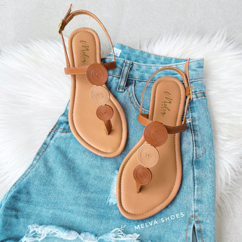 Sandalias Bajas Camel con Detalle de Espirales