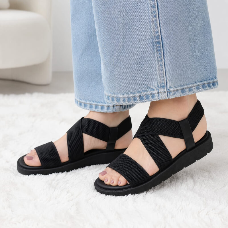 Sandalias Altas Negras con Tiras Elásticas