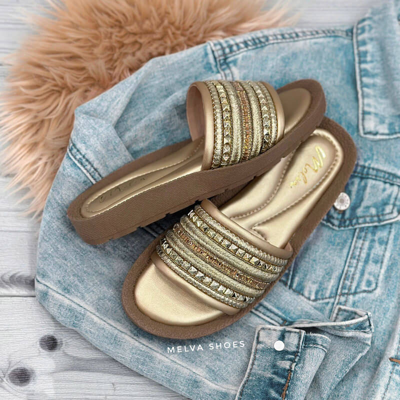 Sandalias Altas Doradas con Una Sola Faja
